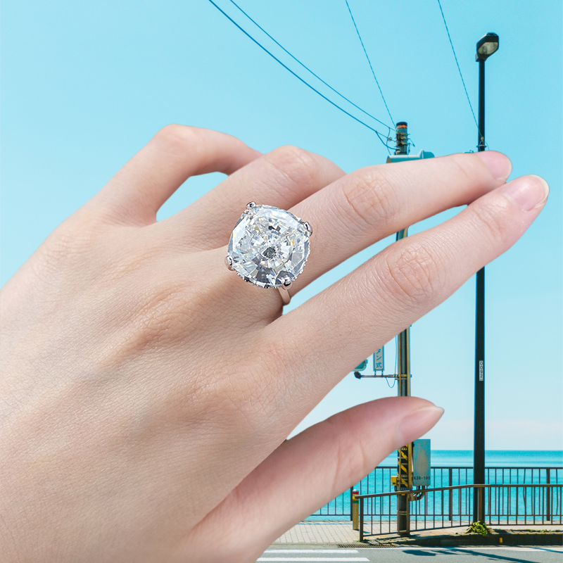 15*15 iceflower cut love rose ring S925 sterling silver crystal pink and white rose high-carbon diamond luxurious setting wedding proposal birthday an