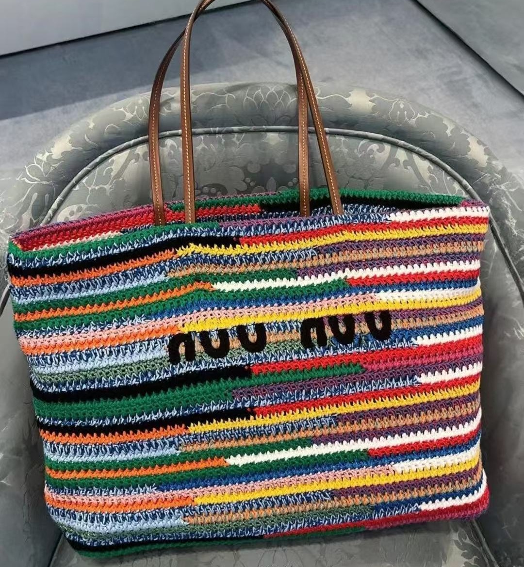 Summer Fashion beach bag Designer Rainbow Crochet Tote Crossbody Weave Hobo Bag Summer School Handbag Shoulder Beach Travel women fashion brand Handbags