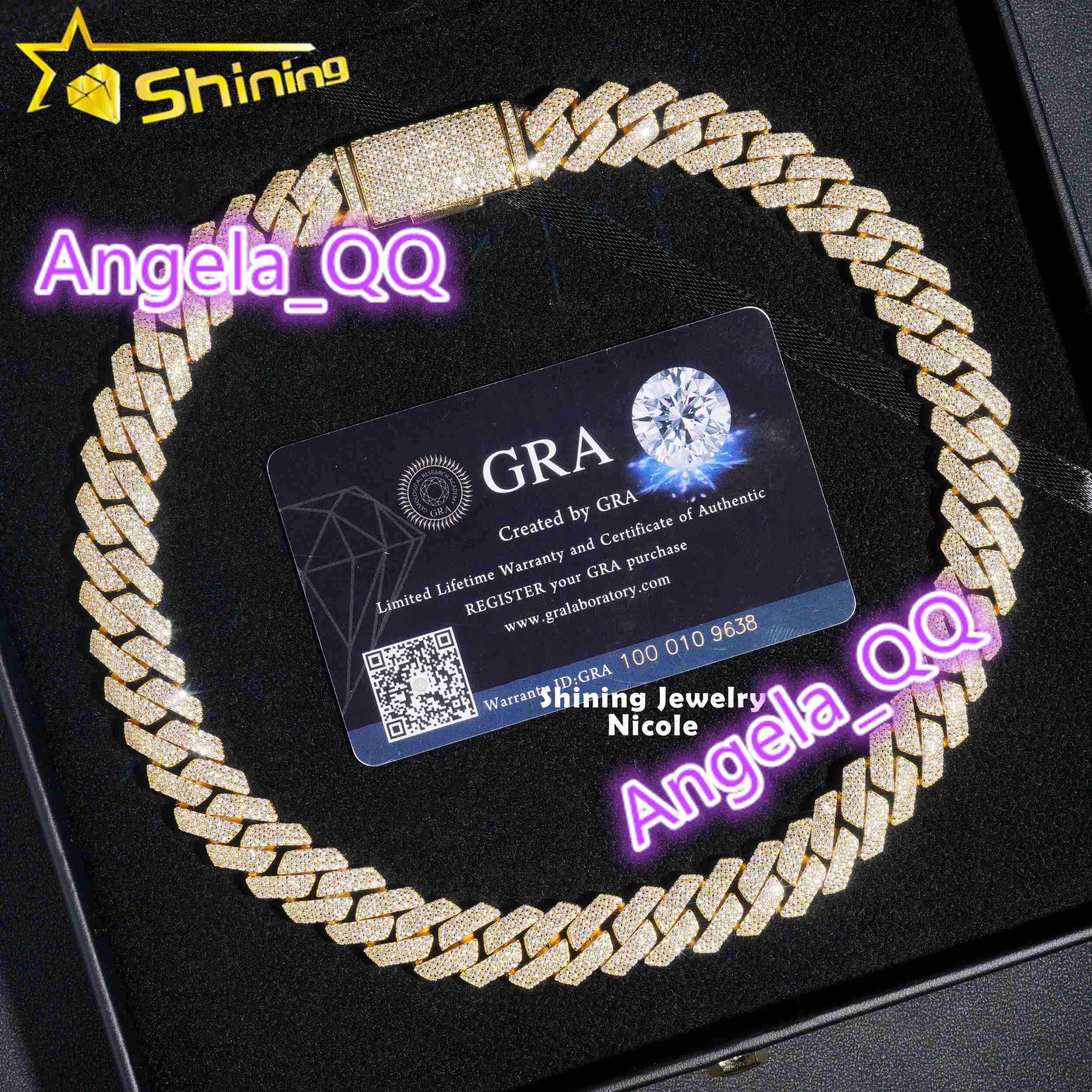 Hot Selling Regular Prong Setting 14mm Silver 925 Moissnaite Cuban Link Chain