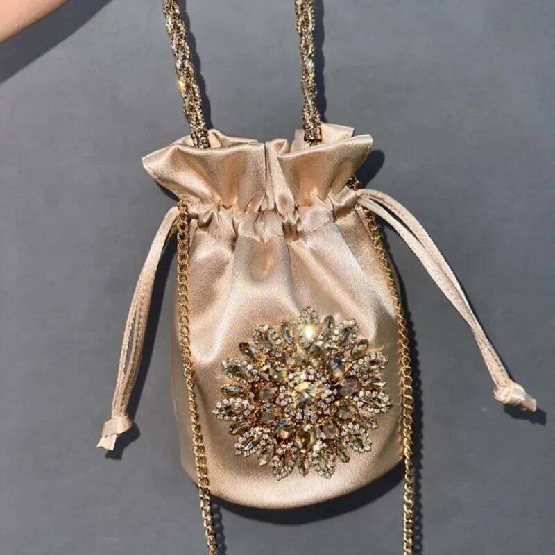 Women Glitter Bucket Satin Handbag Designer Flower Bag Evening Dia Clutch Purse Wedding Party