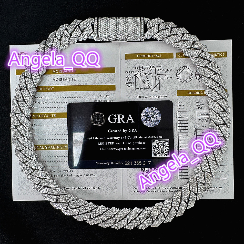 12mm 14mm Cuban Link Chain Custom Clasp Iced Out 925 Silver 2 Rows Hiphop Moissanite Cuban Link Chain