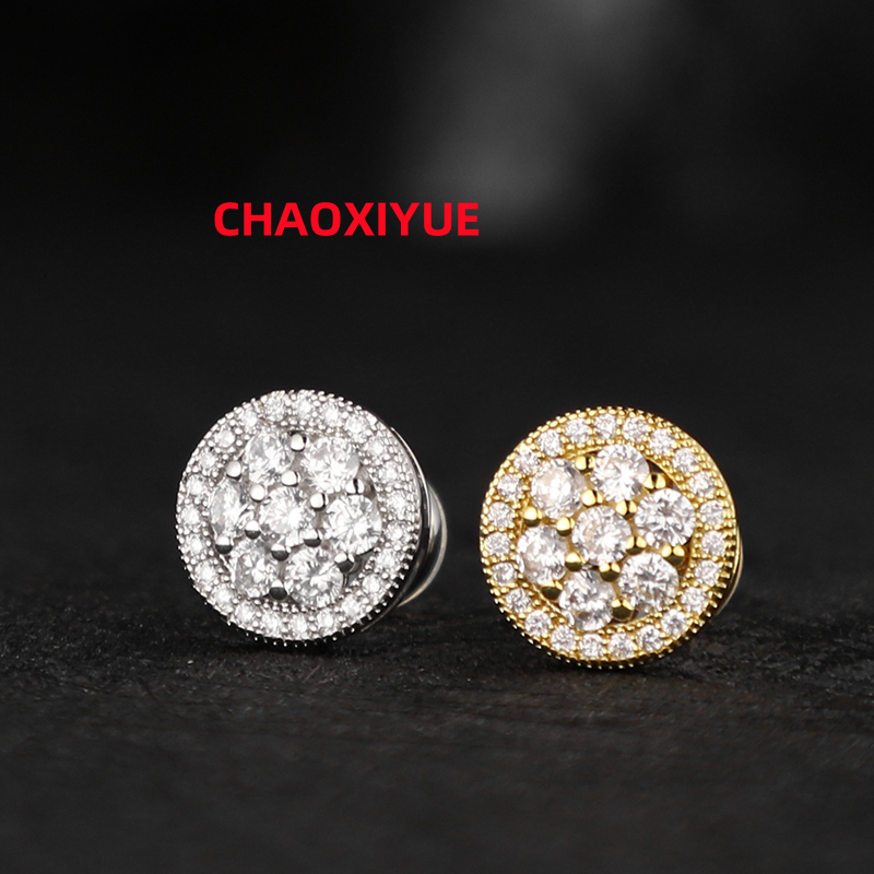 Wholesale Fashion Stud Earrings Silver Plated Iced Out Moissanite Diamond Gold Plated