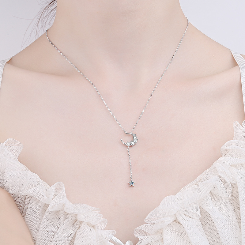925 Sterling Silver Moissanite Star and Moon Pendant Necklace for Women Trendy Ins Style Layered Jewelry Affordable Luxury Direct from Factory