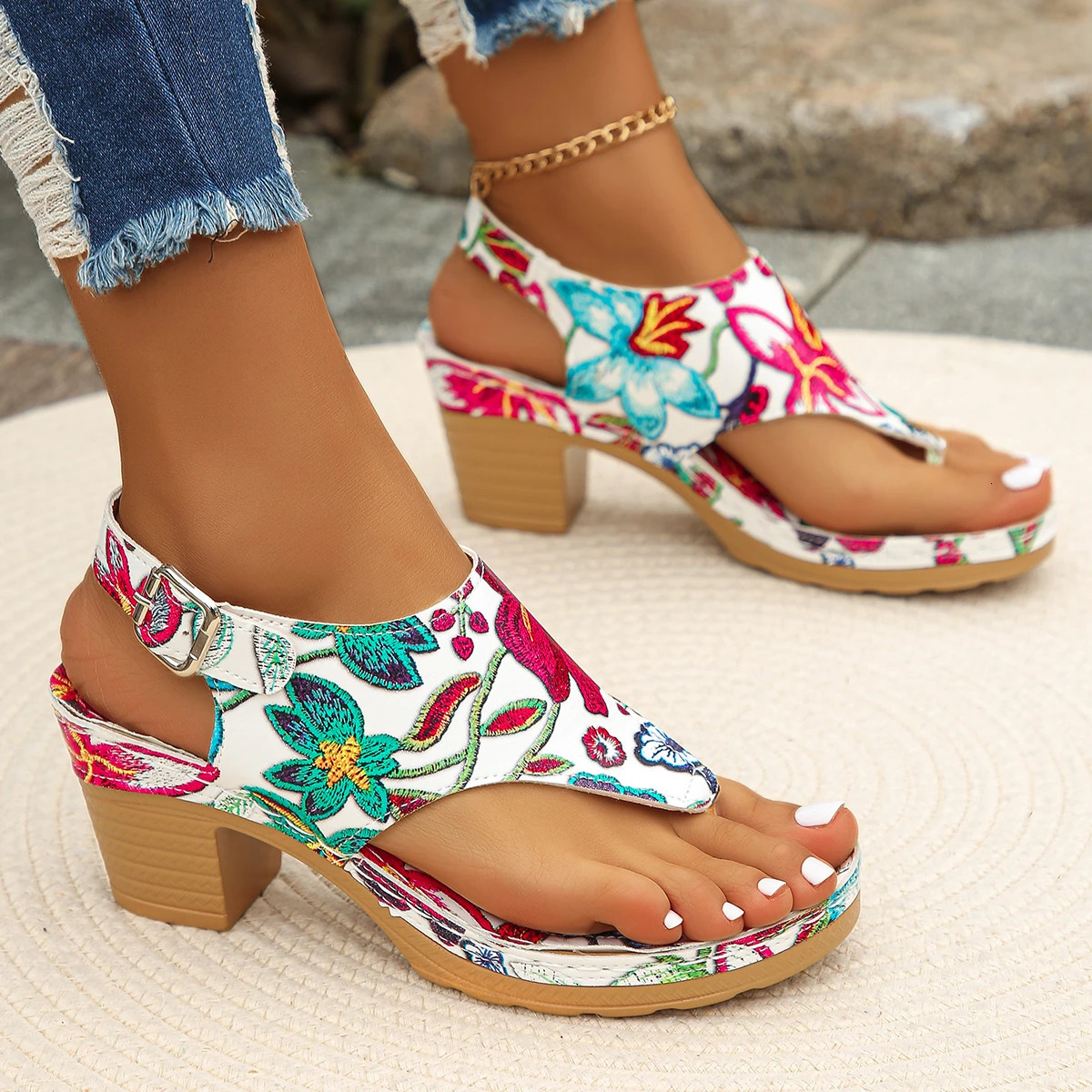 Fashion Summer Women Sandals Outdoor Mixed Colors Open Toe Shoes for Women Chunky Heels Large Size Rome Elegant Sandals Women 250528