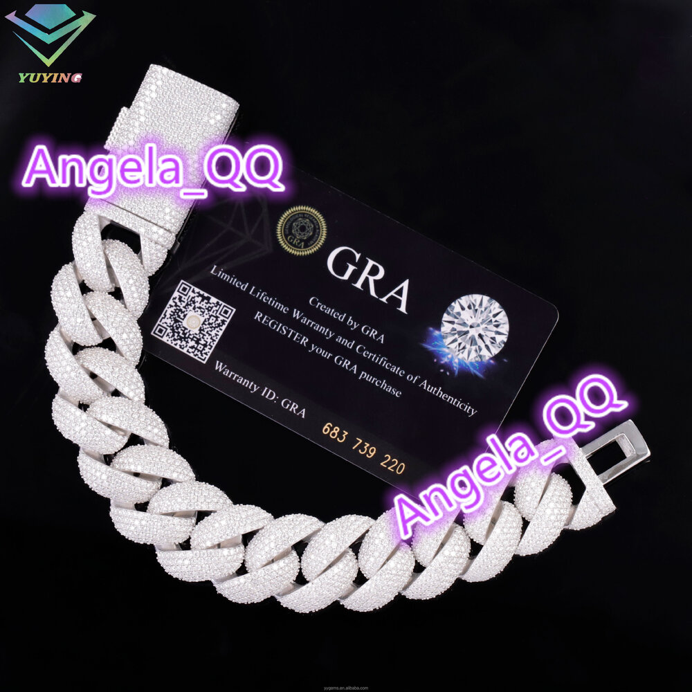 Full Ice Out 16mm S925 Silver White Gold Plated Moissanite Diamond Cuban Link Chains Mens Bracelet