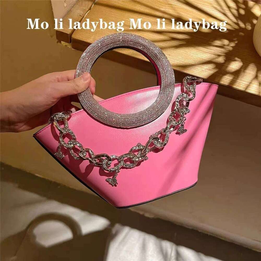 Designer Bag Glitter Shiny Dia Evening Ring Handle Women Handbag Textured Leather Bucket Wedding Party Clutch Purse Shoulder Bag
