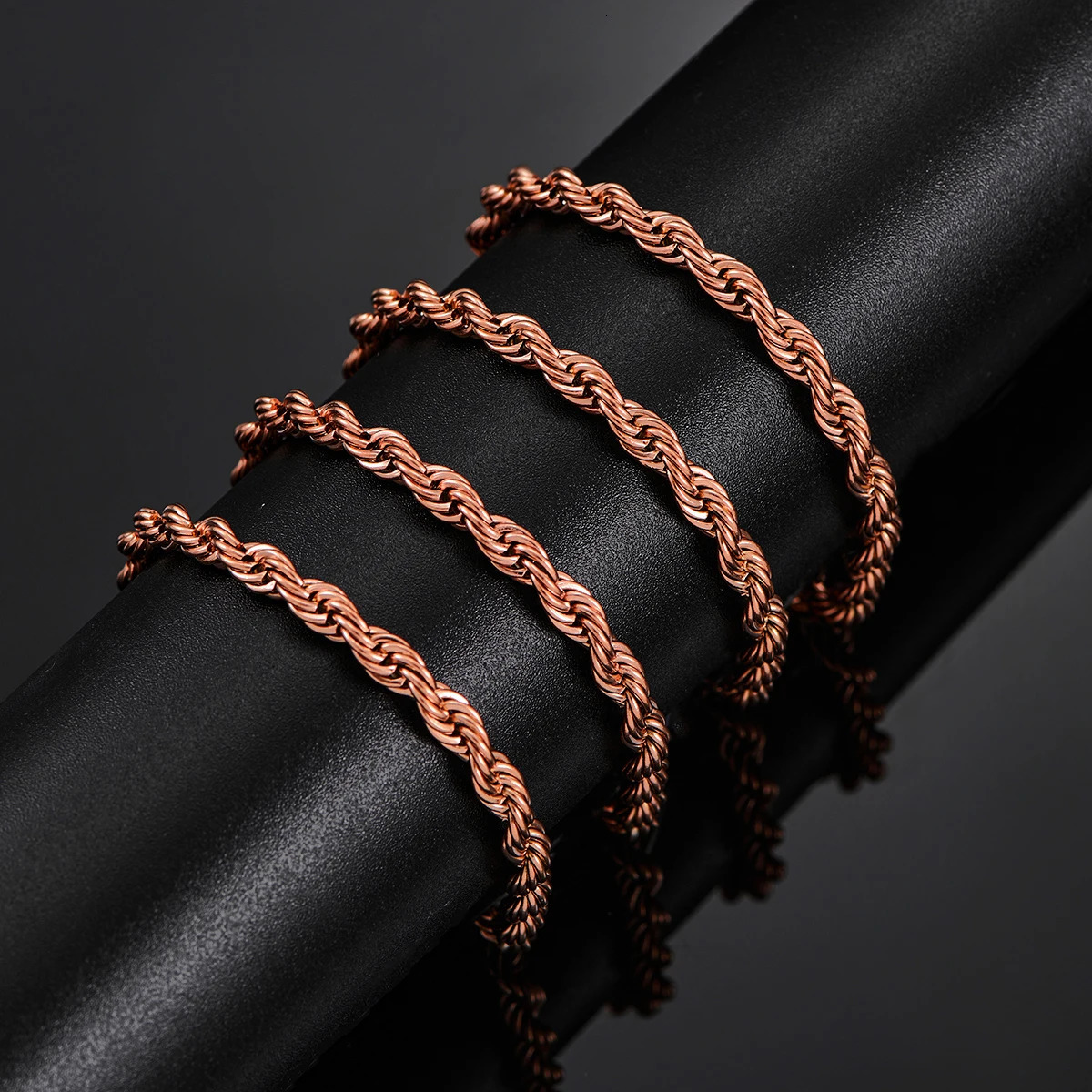 2mm4mm Rose Gold Color Stainless Steel Twisted Rope Necklaces Classic Men Boy Chain 16 to 30 Inches 250528