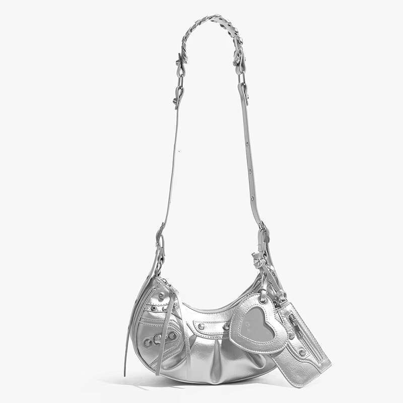 Hot Selling Fashion Women PU Leather Shoulder Wrinkle Designer Retro Rivet Underarm Bag With Wallet Mirror