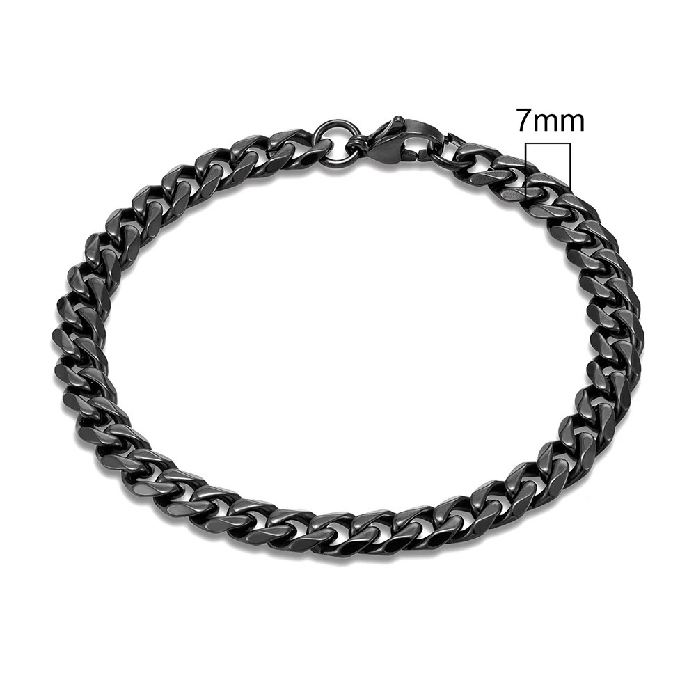 MKENDN Punk Men 311mm Stainless Steel Black Dainty Curb Cuban Link Chain Bracelets for Women Unisex Solid Jewelry Gifts 250528
