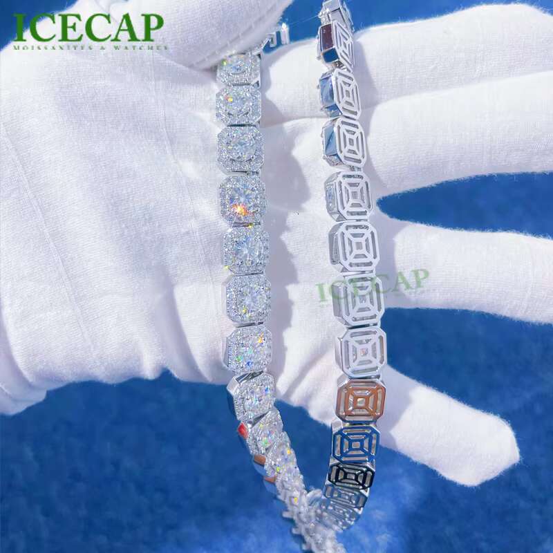 Dropshipping Cadena Fine Jewelry 10mm 925 Sterling Silver VVS Moissanite Diamond Iced Out Tennis Chain Necklace for Men Women