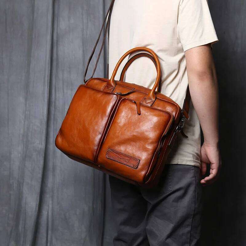 Designer Bag Retro Briefcase Top Layer Leather Handbag Casual Shoulder Messenger Business Laptop Trendy Men S Bag NZPJ