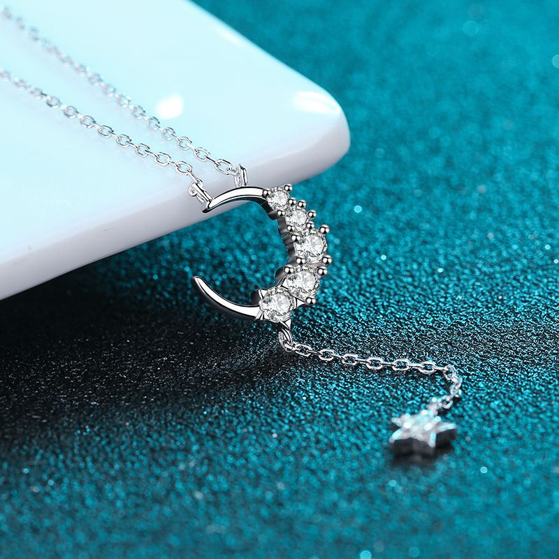 925 Sterling Silver Moissanite Star and Moon Pendant Necklace for Women Trendy Ins Style Layered Jewelry Affordable Luxury Direct from Factory