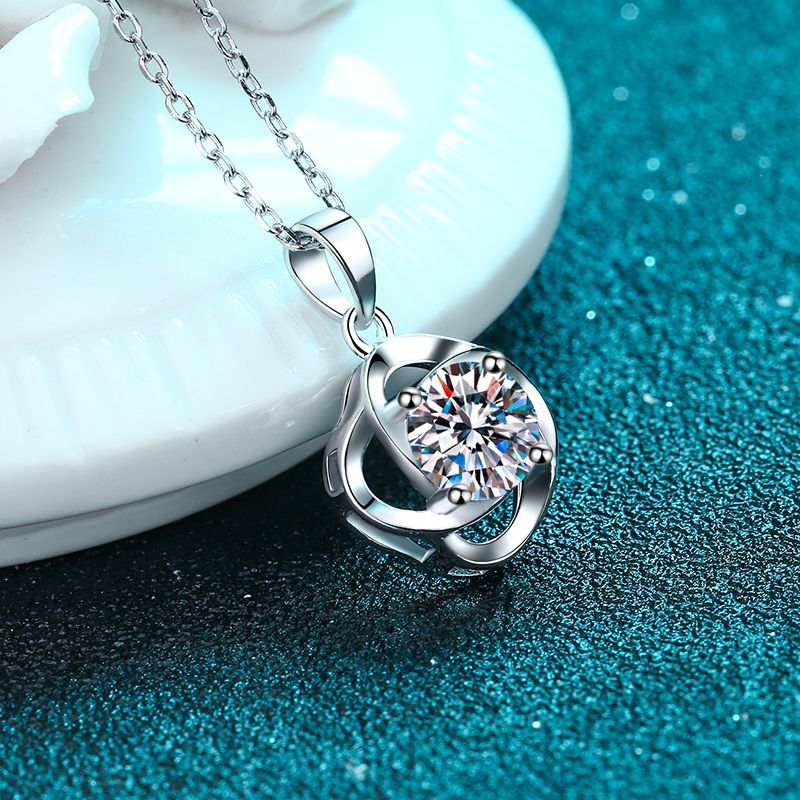 Women's 4-prong Set 1Carat Moissanite Diamond-Like Necklace Chain Accessory | Trendy & Durable