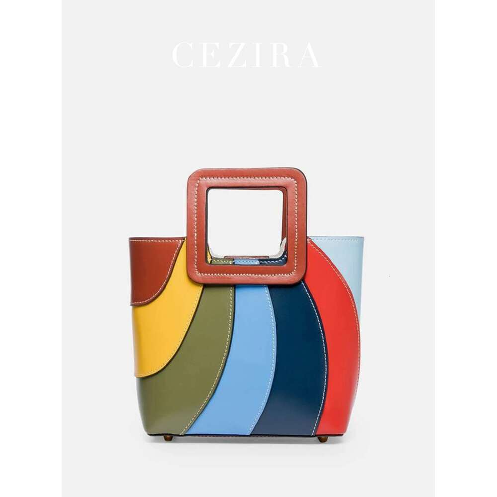 Designer Bag CEZIRA Fashion Women PU Vegan Leather Handbags Colorful Patchwork Top Handle Tote Niche Shoulder Crossbody Bags Bucket Purses