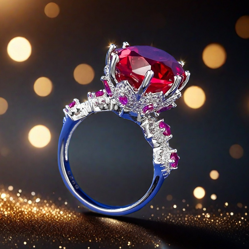 12*16 Red Rose love Ring S925 sterling Silver Deep Blood Red Handcrafted Luxurious Inlay High-Carbon Diamond Elegant Unconventional Design Fashionable