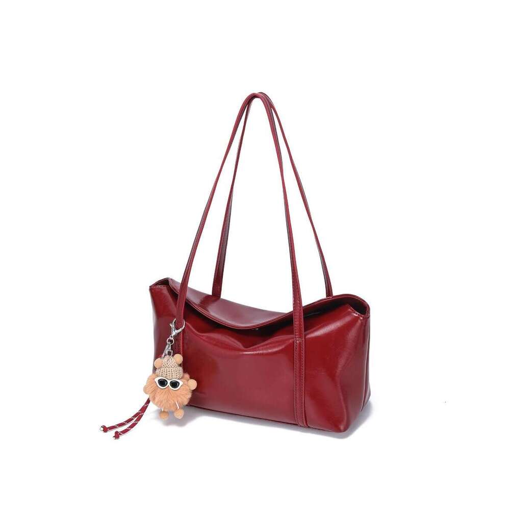 Tote Bag Mini Bag Solid Color New Women S Handheld Commuter Korean Style Oil Leather Glossy Niche Simple Casual Underarm Bag Crossbody Bag