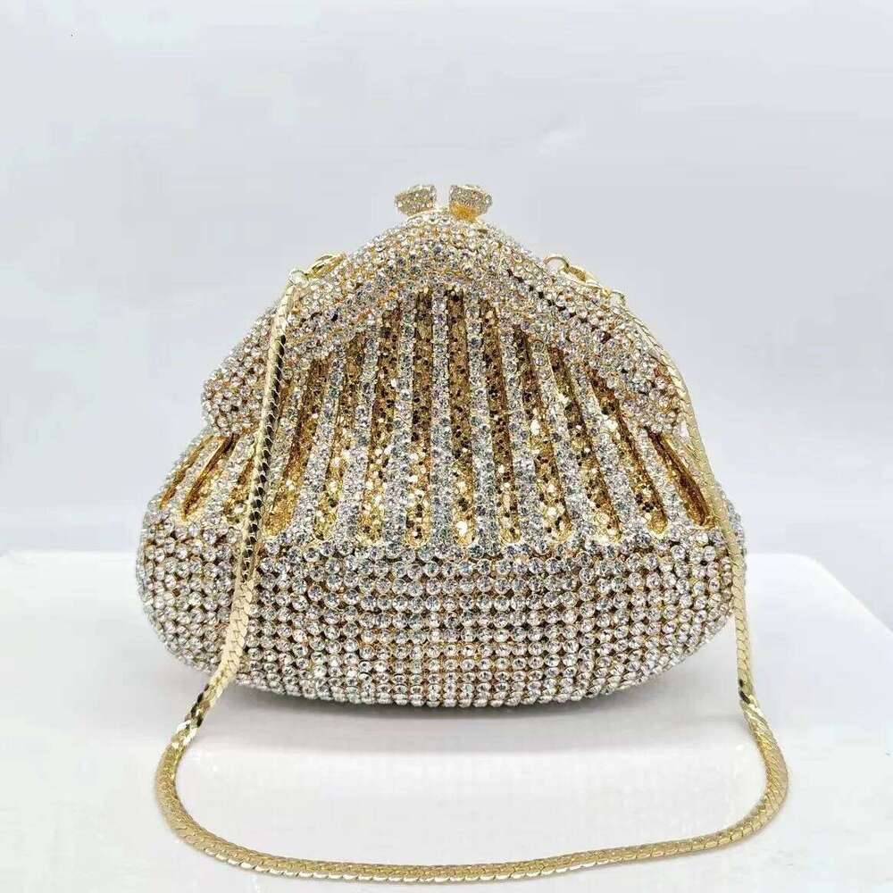 Crystal Evening Bag Gold Metal White Clear Dia Women Wedding Purse Lady Rhinestone Clutches Party Dinner Handbags Prom Bags