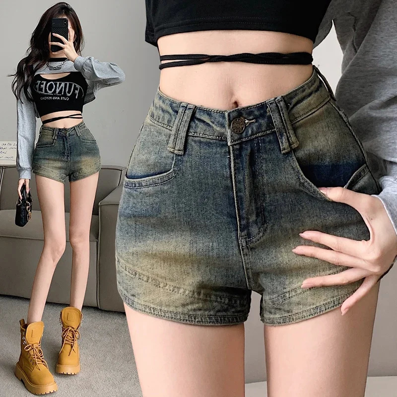 American Vintage Denim Shorts Women Spring Summer High Waist Slim Y2K Short Jeans Woman Streetwear 250527