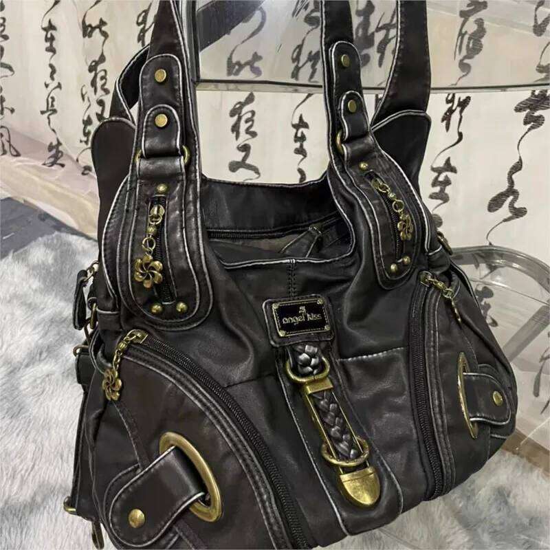 Designer Bag JIAERDI Vintage Brown Y K Handbag Women Retro Subculture Leather Large Capacity Shoulder Bags Ladies Haruku Aesthetic Tote Bag