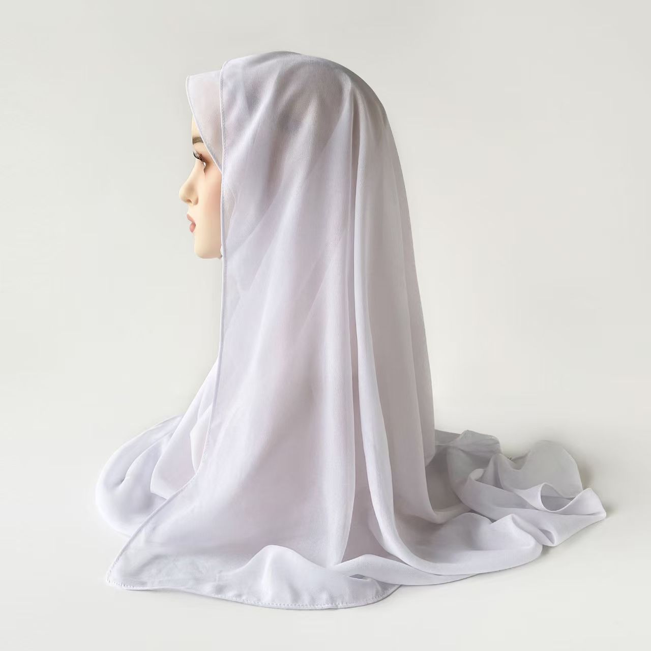 T851 solid color ethnic style satin long scarf monochrome pearl chiffon headscarf scarf