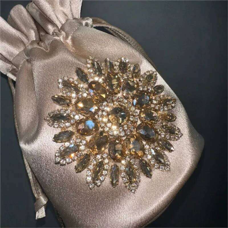 Women Glitter Bucket Satin Handbag Designer Flower Bag Evening Dia Clutch Purse Wedding Party