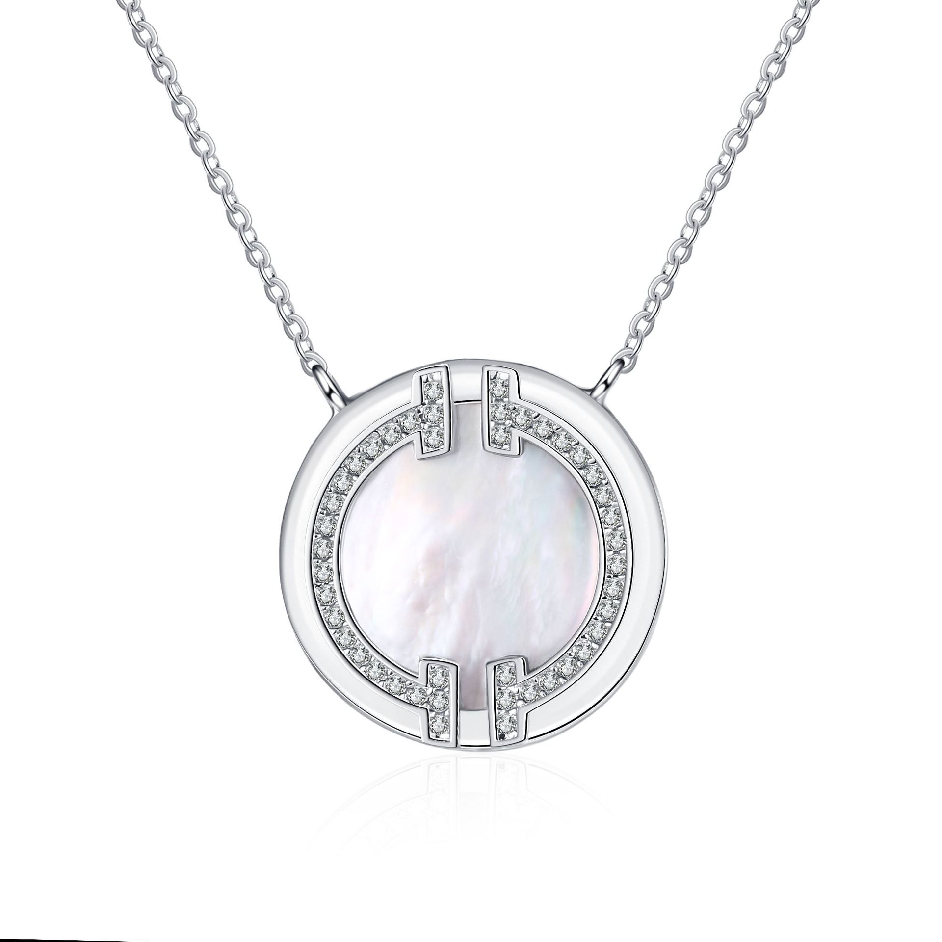 925 Sterling Silver Korean Ins Style Smile Pendant Necklace with Moissanite and Mother of Pearl Trendy TikTok Fashion Jewelry Wholesale