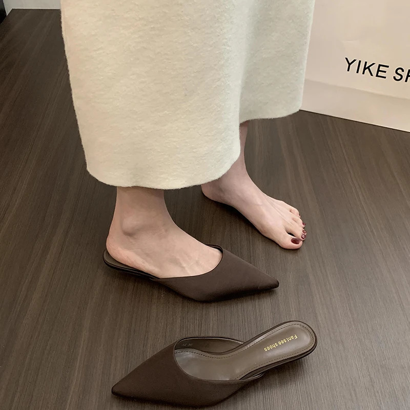 Summer Fashion Pointed Toe Mules Women Slippers Casual Dress Street Style Slides Ladies Slip On Shoes 250528