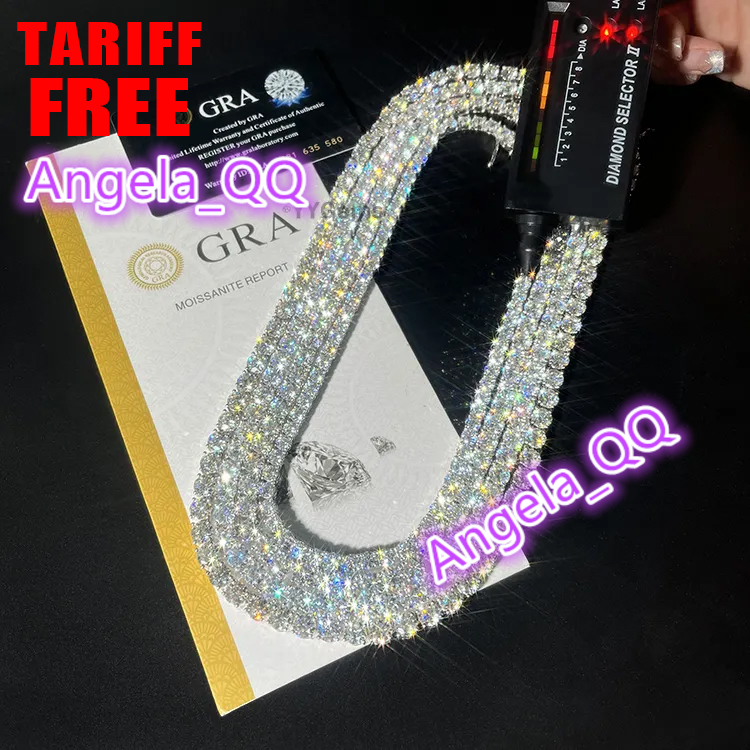 Factory Price Hip Hop Necklace S925 Silver VVS Moissanite Cuban Link 3mm - 6mm Moissanite Tennis Chain Jewelry