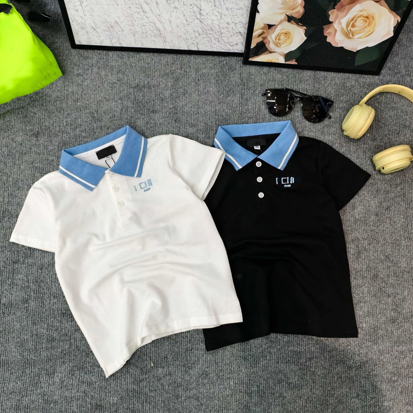 Baby designer clothes 2025 New Fashion Baby Casual letter printing Set Children's Sportswear Embroidered Logo T-shirt Set Size 100-160 Children's square neck Polo