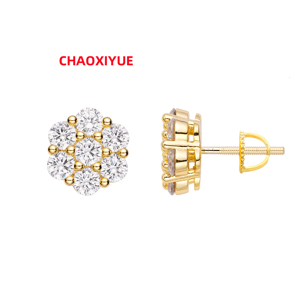 925 Silver Moissanite Hip Hop Style High Quality Gold Plated Round Classic Vintage Fashion Jewelry Stud Earrings