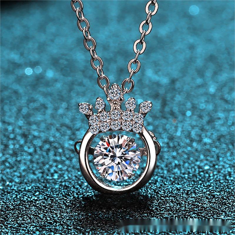 Women's Elegant Moissanite Crown Neckpiece | Lightweight 925 Silver, 0.50 ct Simulacrum Diamond Drop Earring Set