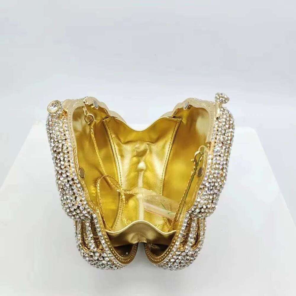 Crystal Evening Bag Gold Metal White Clear Dia Women Wedding Purse Lady Rhinestone Clutches Party Dinner Handbags Prom Bags
