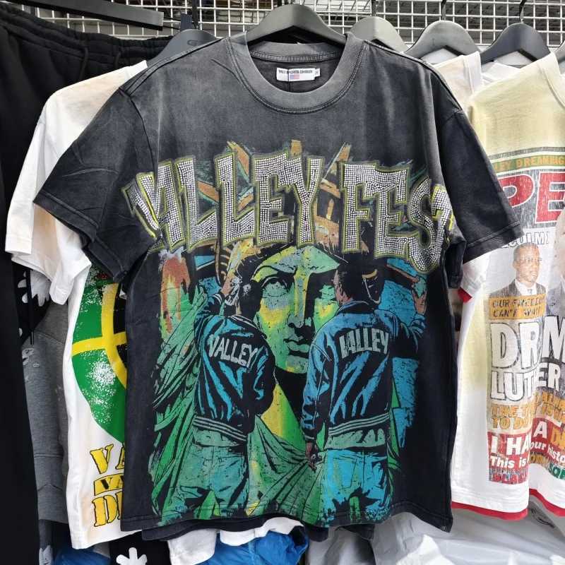 BlTee Vale Forever Rhinestone Washed Cotton Shirt Valley Fest Casual Short Sleeve T Shirt J250529