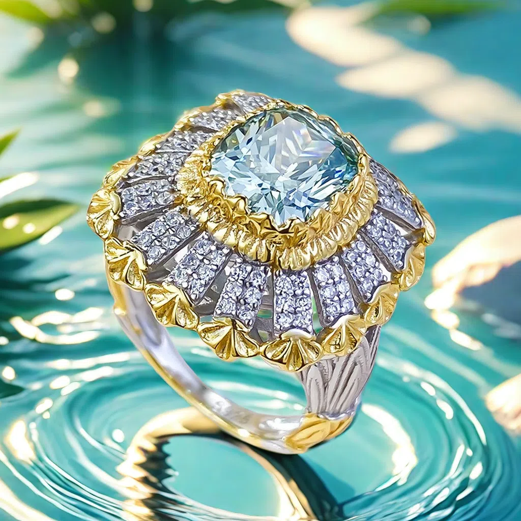 Buchiattelli 8*10 tourmaline green umbrella-type ring S925 sterling silver livestream best-sell fashionable personalized cocktail ring wedding preciou