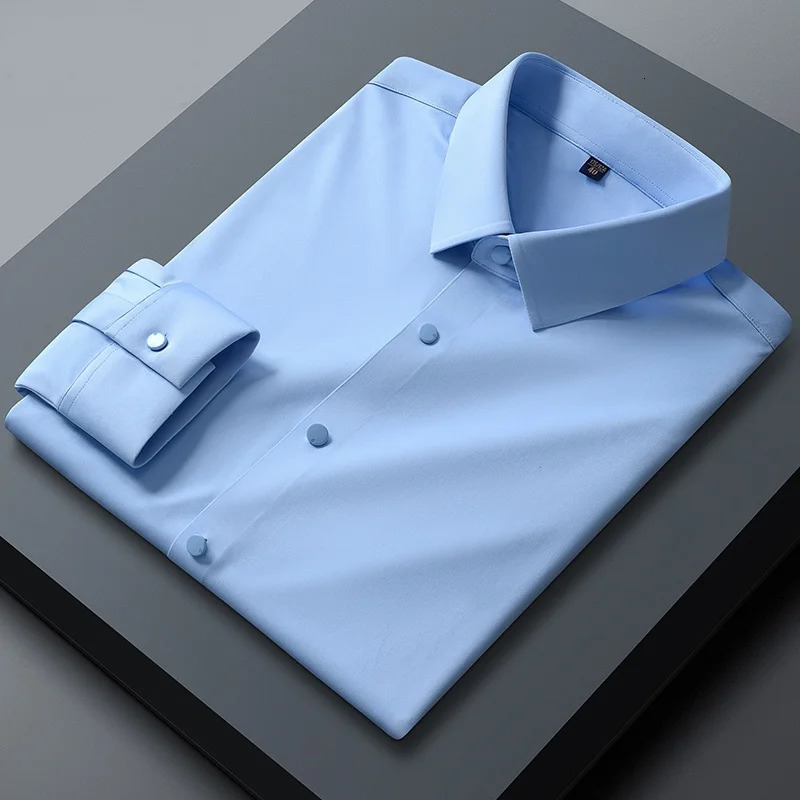 High Stretch AntiWrinkle Mens Shirts Long Sleeve Dress Shirt For Men Slim Fit Social Business Blouse White S4XL 250528Z