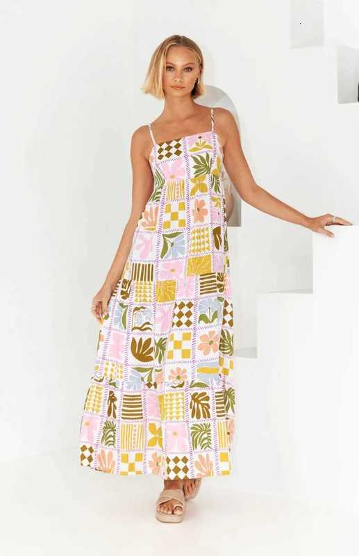 Casual Women Dresses 2025 Summer New Fresh Fashion Printed Personality Back Hollow Out Strap Dress