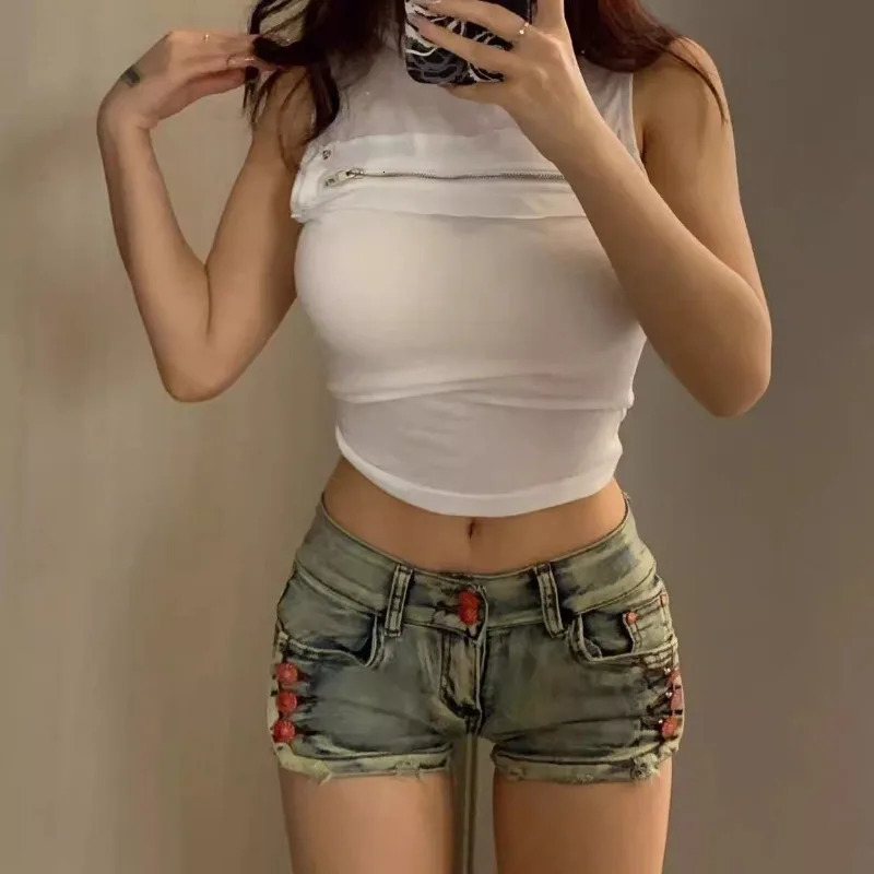 Y2k Sweet Washed Vintage Denim Shorts for Women Low-waist Sexy Bodycon Slim Fit Short Pants Summer Pants 250527