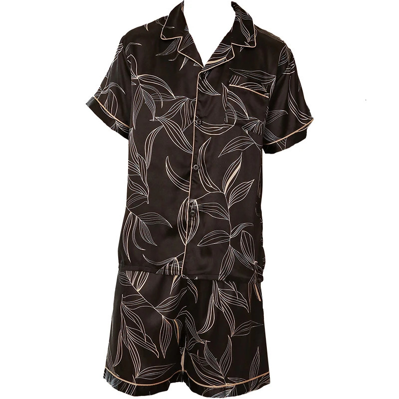 Mens pajamas short sleeved summer ice silk home clothing mens casual thin cardigan can be worn as a set y250526