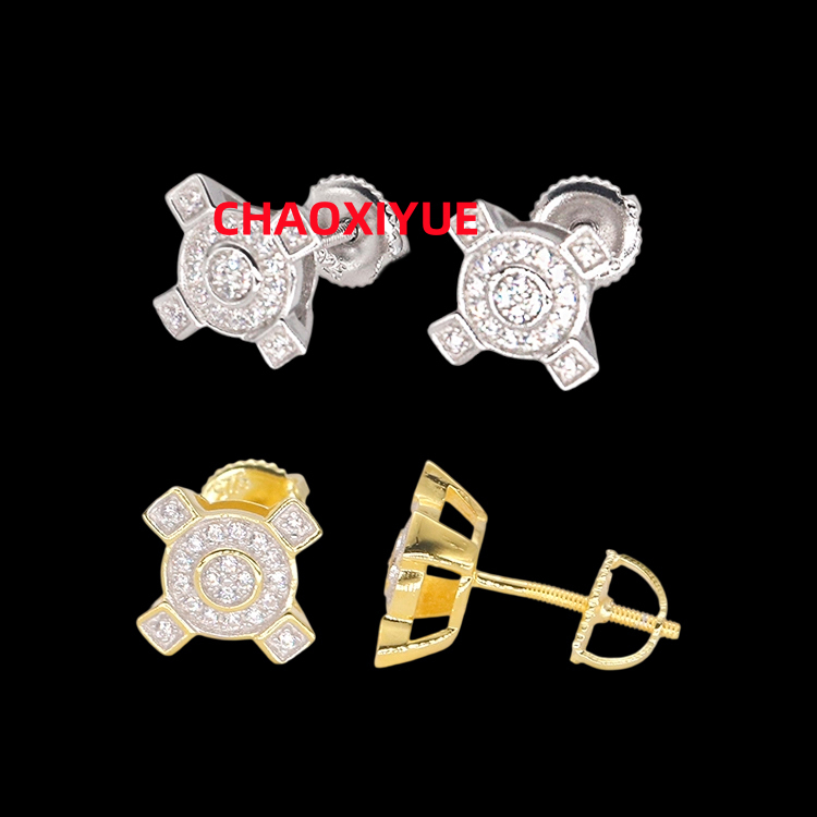 Custom Design 925 Silver 14K 18K Gold Plated GRA Certificated VVS Moissanite Stud Earrings Hip Hop Diamond Earrings Men