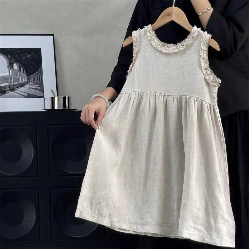 1-6Y Kids Baby Girl Dress Toddler Ruffles Sleeve Princess Dress Solid Cotton Linen Casual Dress for Party Flower Girl Clothes R250530