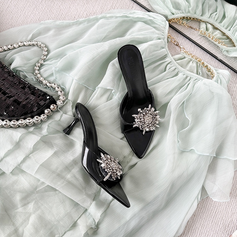 2025 New Popular Free Shipping Designer Women's Formal Shoes Summer New Slimming High Heels Women's Shoes Black Heel Silver Heel