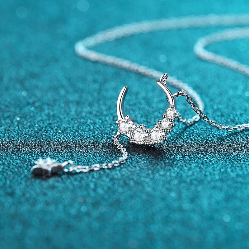925 Sterling Silver Moissanite Star and Moon Pendant Necklace for Women Trendy Ins Style Layered Jewelry Affordable Luxury Direct from Factory