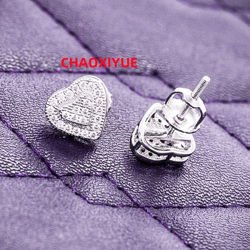 8MM Heart Shaped Moissanite Cluster Stud Earrings D Color 925 Sterling Silver Hip Hop Style for Women Men Pass Diamond Tester