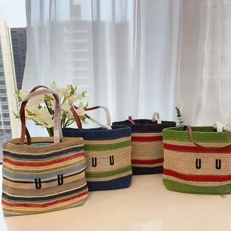 New Summer Fashion 2025ss women Designer Rainbow Crochet Tote Crossbody Weave Hobo Bag Summer School Handbag Shoulder Beach Travel women fashion brand Handbags