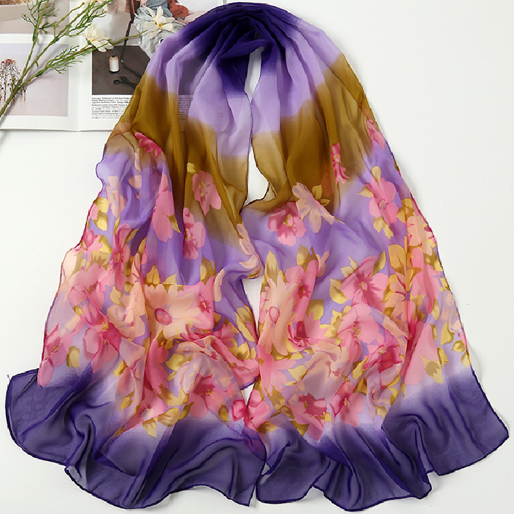 K885 Chiffon scarf Fashion thin sunscreen long scarf gradient printed beach towel Street stall gift yarn scarf