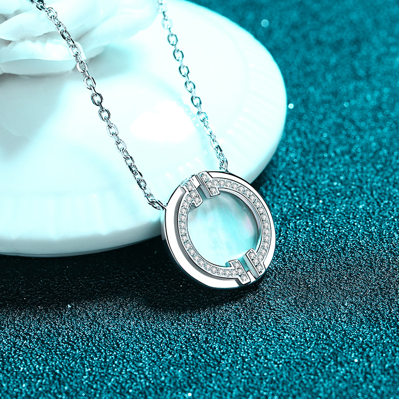 925 Sterling Silver Korean Ins Style Smile Pendant Necklace with Moissanite and Mother of Pearl Trendy TikTok Fashion Jewelry Wholesale