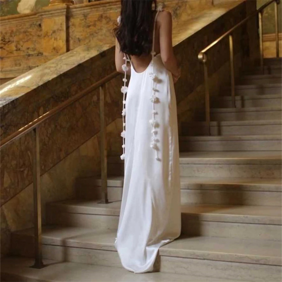 Puloru Elegant Flower Tassel Backless Long Dress Women Sleeveless Sling Wrap Party Pencil Dress Vintage Evening Night Vestidos 250527