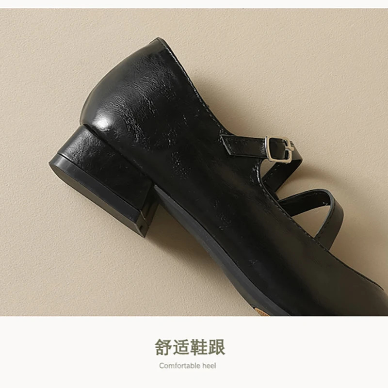 spring womens outerwear shoes Square toe Mary Jane shoes Ladies casual high heels Work Large sizes 41-43 250528