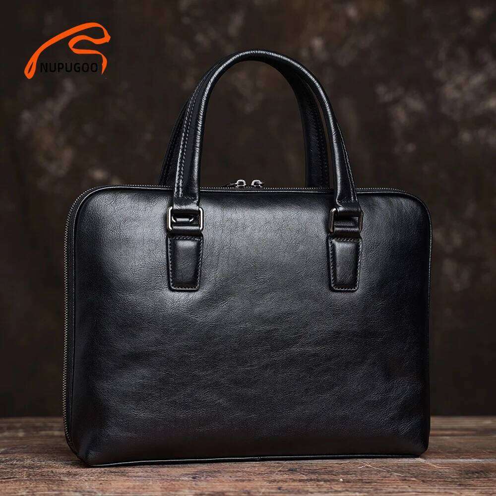 Designer Bag Vintage Men S Briefcase Genuine Leather Original Casual Handbag Man Business Shoulder Brown For Inch Laptop Bag NUPUGOO