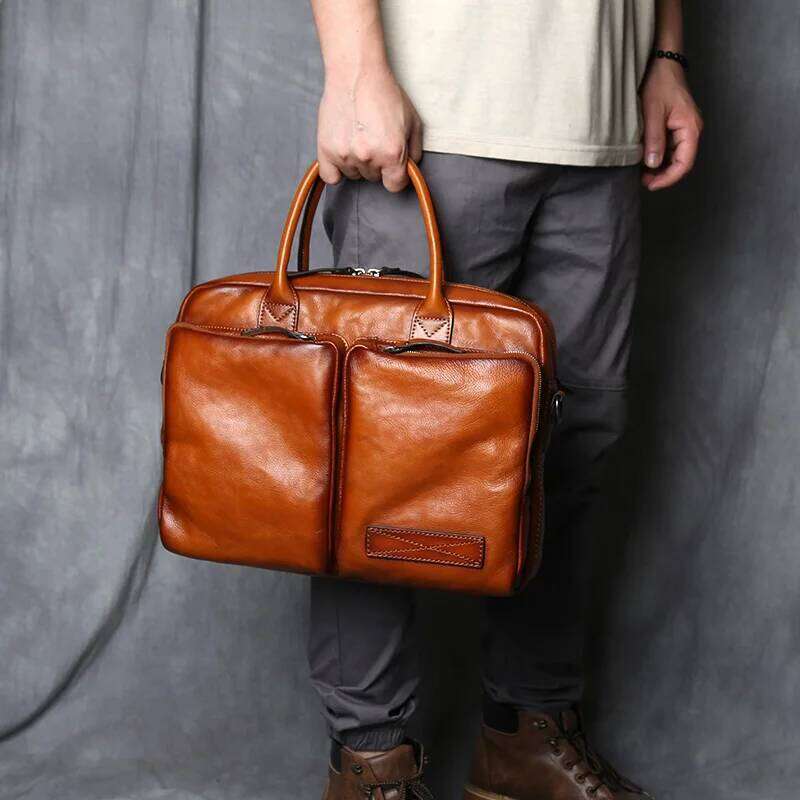 Designer Bag Retro Briefcase Top Layer Leather Handbag Casual Shoulder Messenger Business Laptop Trendy Men S Bag NZPJ